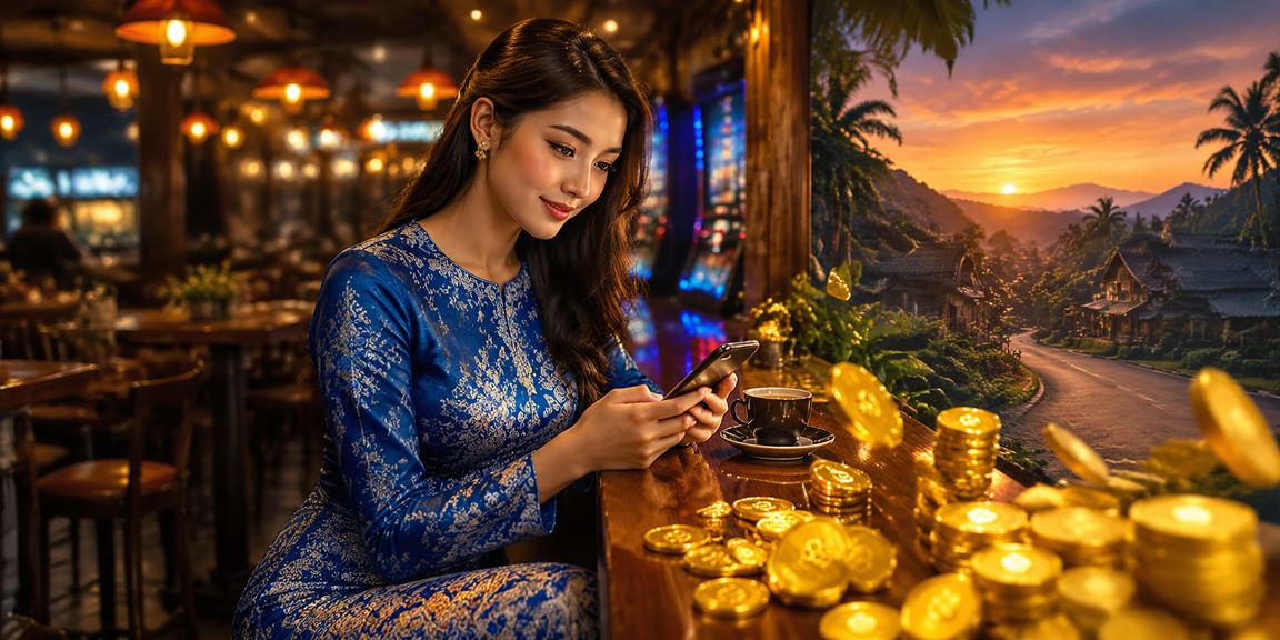 Woman in baju kurung using a Malaysian mobile casino with a modern interface